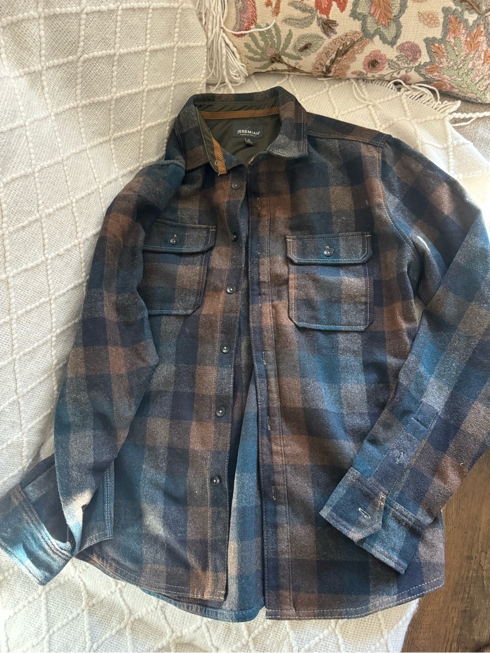 Men's Blue & Brown Plaid Lightweight Shirt Jacket - JEREMIAH